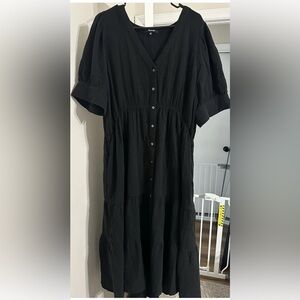 Madewell Black Midi Dress with Button Detail